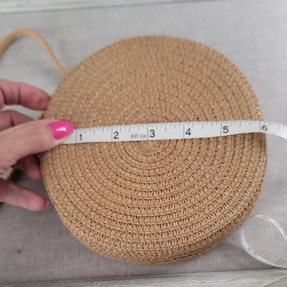 Elegant Khaki Rattan Round Crossbody Bag